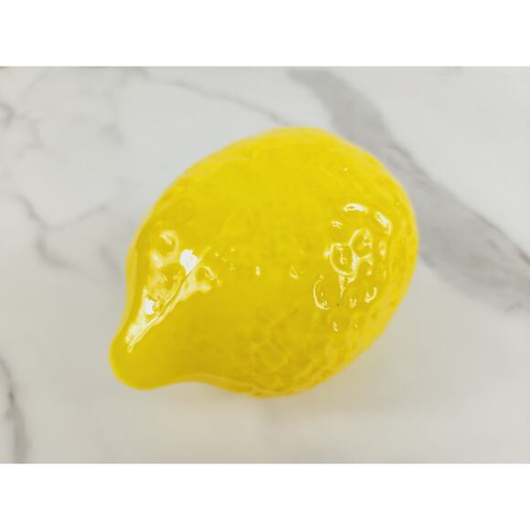Art Glass Hand Blow Yellow Lemon w/ Green Leaf Vegetable 4" Home Decor 90s Vtg - Picture 7 of 13